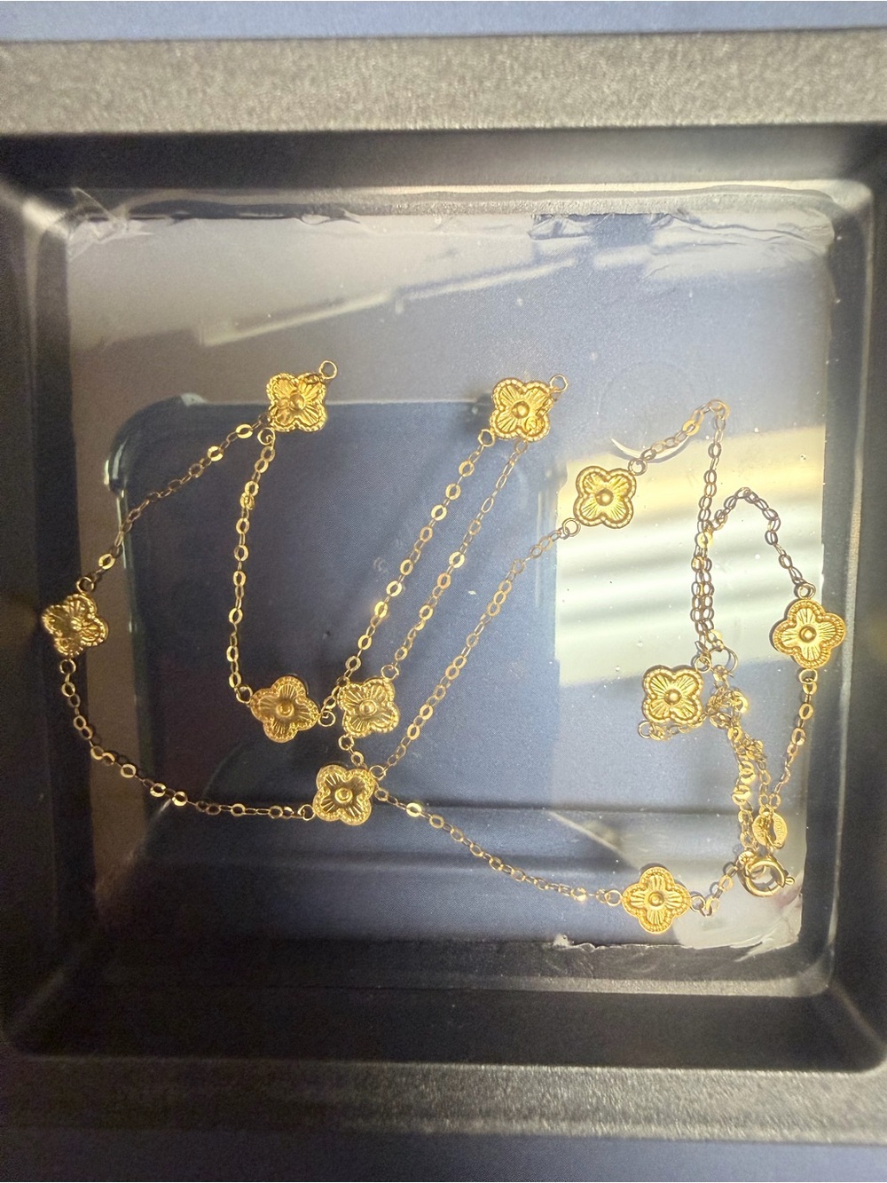 Gold Floral 10 motifs graduated design Necklace - Women Jewelry 18 inches 1.4g